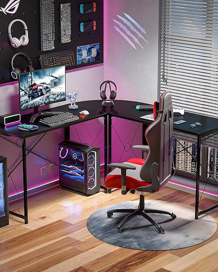 VECELO 59"x59" L Shaped Desk for Computer Gaming Multi-Usage Long 2 Person Table for Home Office Sturdy Writing Workstation, Easy Assembly/Saving Space, Black - LeafyLoom