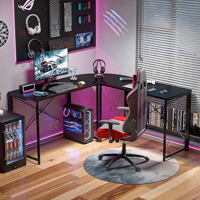 VECELO 59"x59" L Shaped Desk for Computer Gaming Multi-Usage Long 2 Person Table for Home Office Sturdy Writing Workstation, Easy Assembly/Saving Space, Black - LeafyLoom