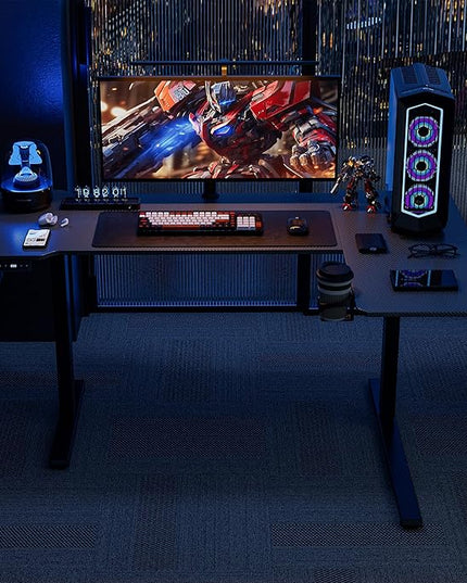 59" Reversiable L-Shaped Electric Standing Desk Adjustable Height Gaming Stand Up Corner Desk Sit Stand Home Office Computer Desk with Splice Board,Black Carbon Top - LeafyLoom