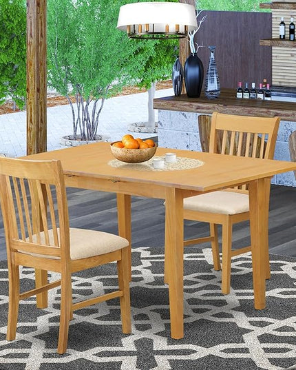 East West Furniture NOFK3-OAK-C 3 Piece Room Furniture Set Contains a Rectangle Wooden Table with Butterfly Leaf and 2 Linen Fabric Kitchen Dining Chairs, 32x54 Inch - LeafyLoom