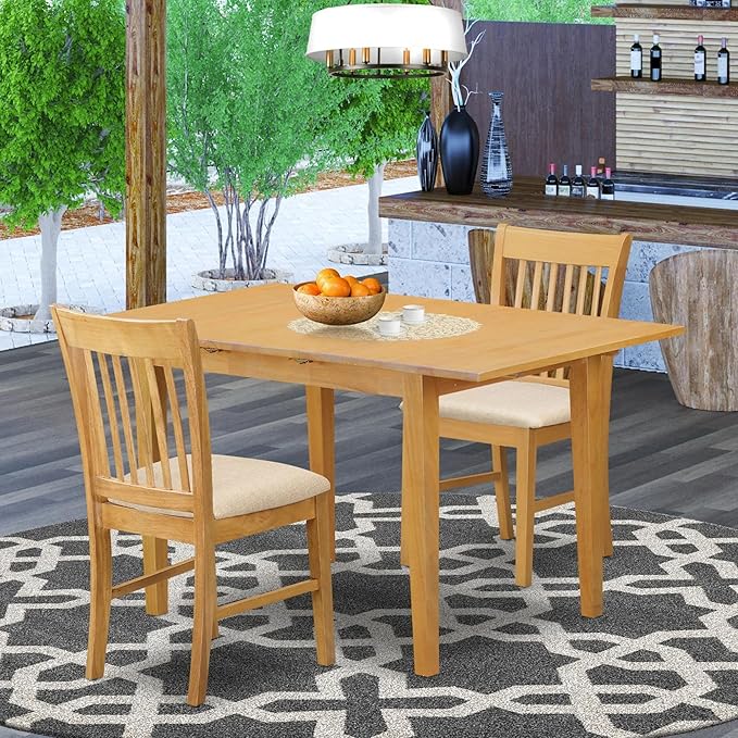 East West Furniture NOFK3-OAK-C 3 Piece Room Furniture Set Contains a Rectangle Wooden Table with Butterfly Leaf and 2 Linen Fabric Kitchen Dining Chairs, 32x54 Inch - LeafyLoom