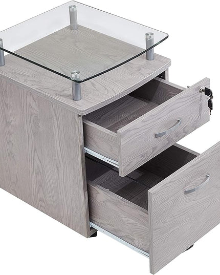Techni Mobili Functional Storage L-Shaped Computer Desk, Grey & Rollingg File Cabinet, Regular, gray - LeafyLoom