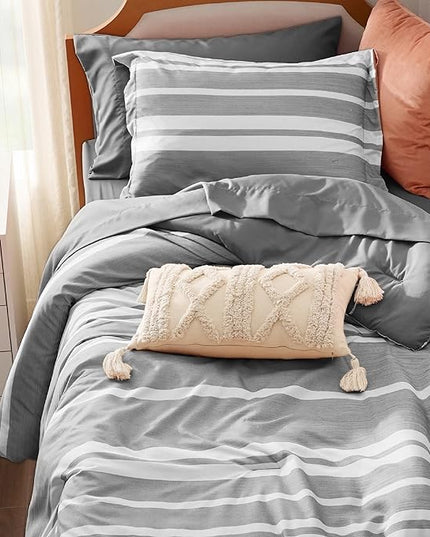 Bedsure Extra Long Twin XL Comforter Set, Grey Twin XL Bedding Set, All Season Dorm Room Essentials with 1 Pillow Sham, Flat Sheet, Fitted Sheet and 1 Pillowcase - LeafyLoom