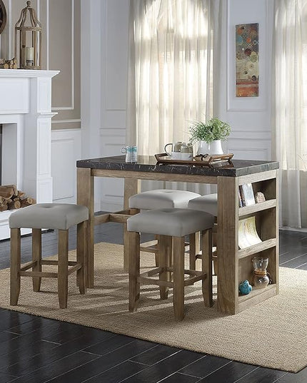 NicBex Dining Table Contemporary Kitchen Table with 2 Shelf Farmhouse Rustic Counter Heigh Table in Marble & Oak Finish with Storage Rectangular Dining Table, Easy Assembly, Oak - LeafyLoom