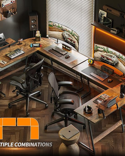 Cubiker L Shaped Desk, Computer Corner Desk, Gaming Desk with Monitor Stand, Home Office Study Writing Workstation, Space-Saving, Rustic Brown - LeafyLoom