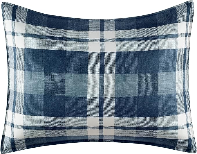 Nautica - King Size Comforter Set, Reversible Bedding with Matching Shams, Stylish Plaid Home Decor (Crossview Navy, King) - LeafyLoom