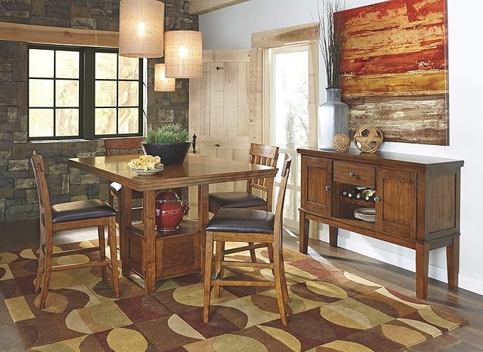 Signature Design by Ashley Ralene Traditional 36" Counter Height Dining Room Extension Table, Medium Brown - LeafyLoom