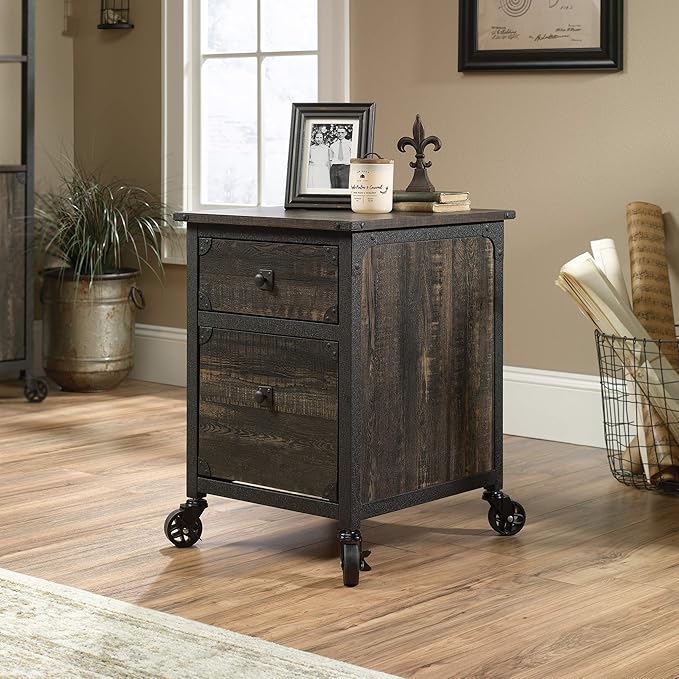 Sauder Steel River File Pedestal, L: 20.87" x W: 23.86" x H: 26.58", Carbon Oak Finish - LeafyLoom