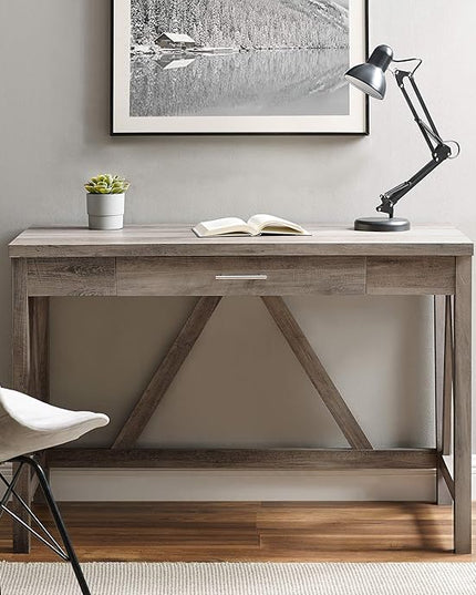 Walker Edison Rustic Farmhouse Wood Computer Writing Desk Home Office Workstation Small, 46 Inch, Grey - LeafyLoom