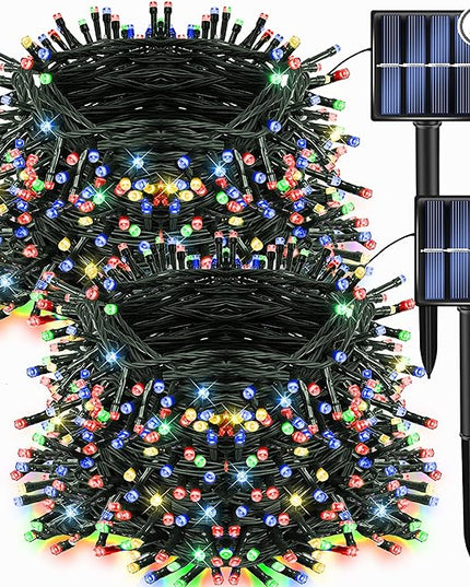 Dazzle Bright 2 Pack Total 400LED 132FT Multi-Colored Christmas Solar String Outdoor Lights, Solar Powered with 8 Modes Waterproof Fairy Lights for Bedroom Patio Garden Tree Party Yard Decoration DazzleBright