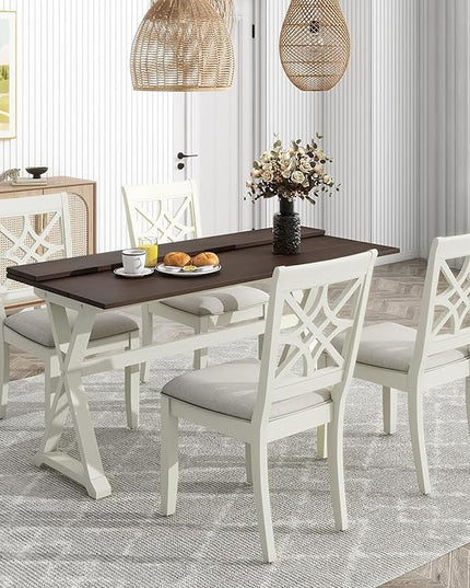 NicBex Small Kitchen Table Set for 4 Dining Room Set 5-Piece Extendable Rubber Wood Dining Table Set with X-Shape Legs for Small Space, Apartment, Studio, Beige - LeafyLoom