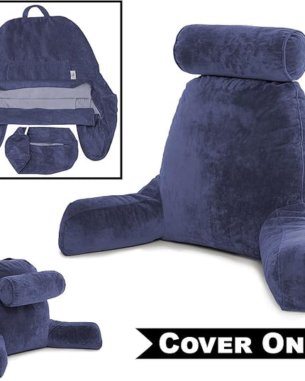 Husband Pillow XXL Cover Only Dark Blue, Cozy Microfiber Bed Rest Pillow Cover with Arms - Array of Colors - Generous Side and Back Pockets for Your Favorite Comfy Reading Pillow - LeafyLoom