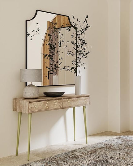 SIMPLIHOME Jager SOLID MANGO WOOD and Metal 48 Inch Wide Contemporary and Mid century Console Table in Natural, for The Living Room, Entryway and Bedroom - LeafyLoom
