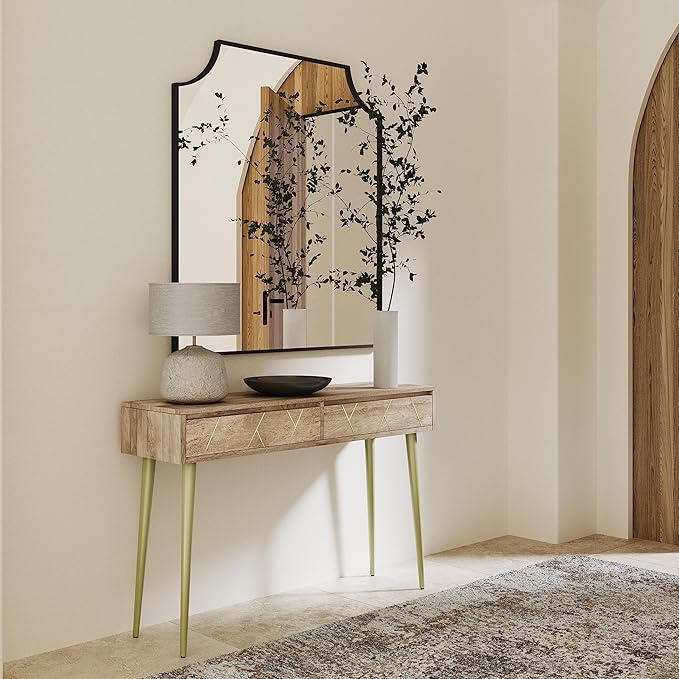 SIMPLIHOME Jager SOLID MANGO WOOD and Metal 48 Inch Wide Contemporary and Mid century Console Table in Natural, for The Living Room, Entryway and Bedroom - LeafyLoom