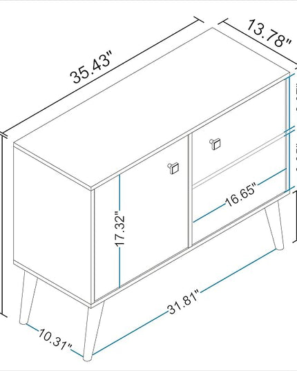 Manhattan Comfort Avesta 2.0 Double Sideboard Table with Storage Cabinet for Living Room, Bedroom and Office, TV Console for 32" Screen, Features 2 Doors and 3 Shelves, White/Stamp/Grey - LeafyLoom