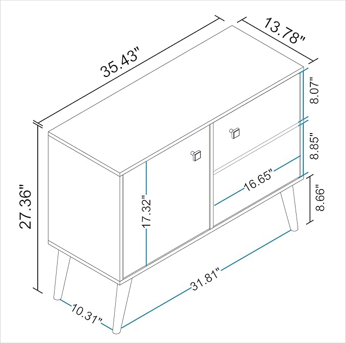 Manhattan Comfort Avesta 2.0 Double Sideboard Table with Storage Cabinet for Living Room, Bedroom and Office, TV Console for 32" Screen, Features 2 Doors and 3 Shelves, White/Stamp/Grey - LeafyLoom