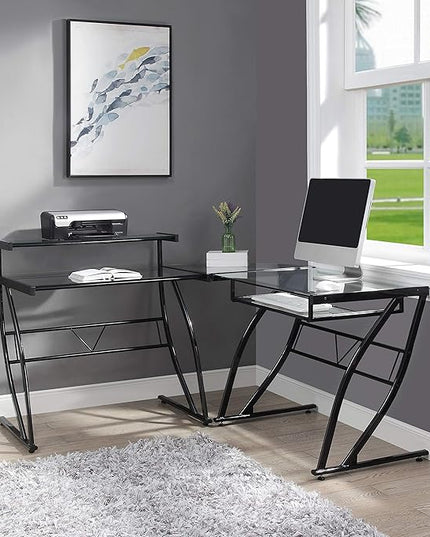 OSP Home Furnishings Constellation L Shaped Home Office Gaming Editing Desk, Black - LeafyLoom