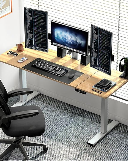 soges 63in Electric Standing Desk Ergonomic Height Adjustable Computer Desk Sit Stand Desk Home Office Desks Standing Desk, Oak - LeafyLoom