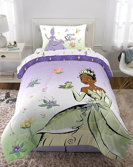 Disney Princess Tiana Kids Bedding Super Soft Microfiber Comforter And Sheet Set, 4 Piece Twin Size, "Official" Disney Product By Franco - LeafyLoom