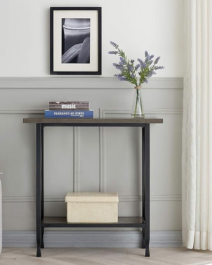 Leick Home 23005 Chisel & Forge Narrow Recliner Side Table with Shelf, Gray/Matte Black - LeafyLoom