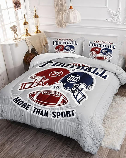Datura home American Football Comforter Set Vintage Grey American Football Printed Quilt Bedding Set with 1 Comforter and 2 Pillowcases for Boys and Girls Bedroom All Season(Football Grey Full) - LeafyLoom