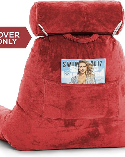 Husband Pillow XXL Cover Only Red, Cozy Microfiber Bed Rest Pillow Cover with Arms - Array of Colors - Generous Side and Back Pockets for Your Favorite Comfy Reading Pillow - LeafyLoom