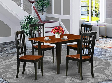 East West Furniture NDNI5-BCH-W Norden 5 Piece Set for 4 Includes a Rectangle Table with Dropleaf and 4 Kitchen Dining Chairs, 30x48 Inch - LeafyLoom