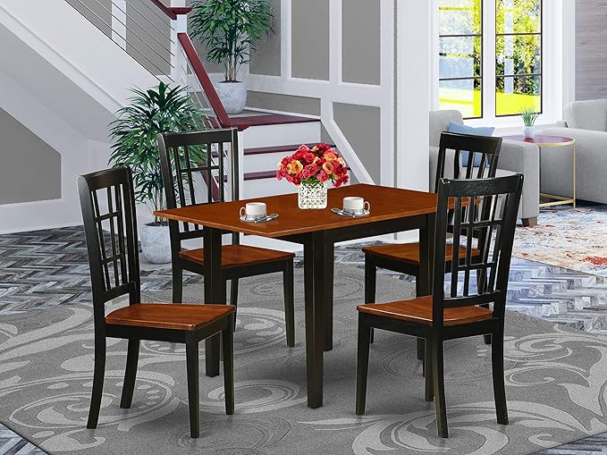 East West Furniture NDNI5-BCH-W Norden 5 Piece Set for 4 Includes a Rectangle Table with Dropleaf and 4 Kitchen Dining Chairs, 30x48 Inch - LeafyLoom