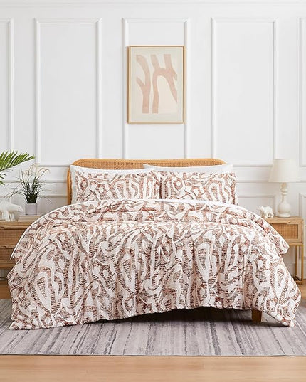 Southshore Fine Living, Inc. Oversized King Comforter Bedding Set, Down Alternative filling, modern Abstract bedding set, King/Cal King Comforter & Matching Shams, Rust Khari - LeafyLoom