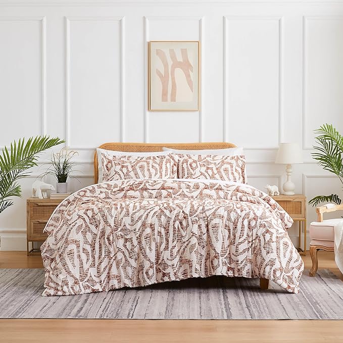 Southshore Fine Living, Inc. Oversized King Comforter Bedding Set, Down Alternative filling, modern Abstract bedding set, King/Cal King Comforter & Matching Shams, Rust Khari - LeafyLoom