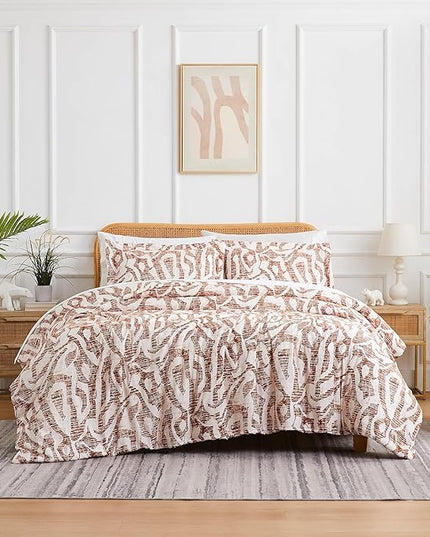 Southshore Fine Living, Inc. Oversized Twin Comforter Bedding Set, Down Alternative Comforter Bedspread, Abstract Print Comforter, Twin or Twin XL Comforter with Matching Sham, Rust Khari - LeafyLoom