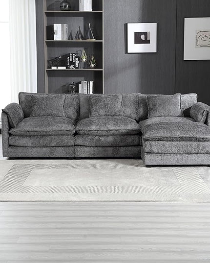 5 Seater L Shaped Convertible Modular Sectional Sofa with Reversible Chaise, Minimalist Oversized Sleeper Corner Couch,Chenille Upholstered Leisure Sofá for Living Room Office, Dark Gray 112.2" - LeafyLoom