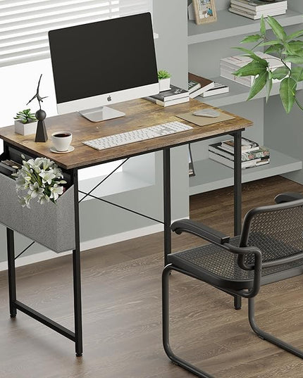 HealSmart Home Office Computer Desk, Modern Style Design with Headphone Hooks for Working, Writing and Gaming, 32 Inch, Deep Brown - LeafyLoom