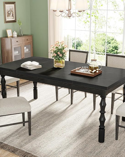 Tribesigns 62” Wood Dining Table for 4-6 People, Farmhouse Large Rectangle Kitchen Table, Modern Dinner Table Kitchen & Dining Room Furniture with Carved Turned Legs - LeafyLoom