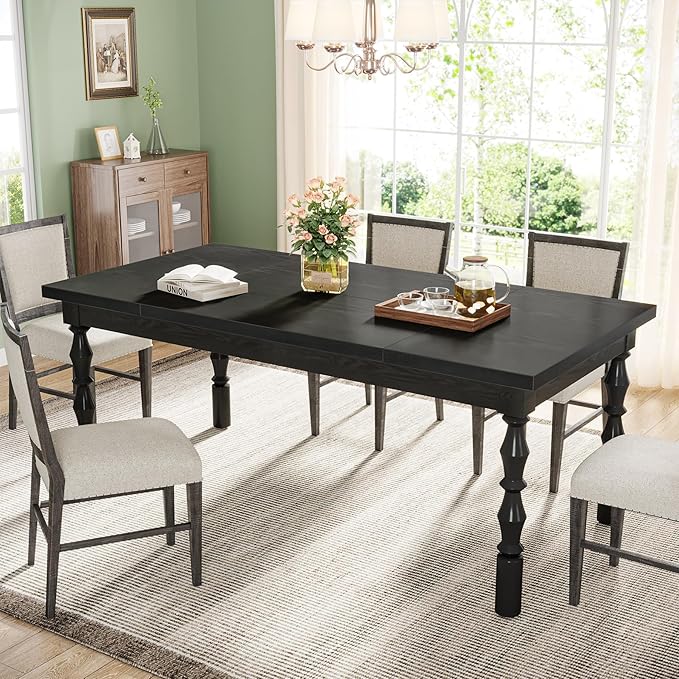 Tribesigns 62” Wood Dining Table for 4-6 People, Farmhouse Large Rectangle Kitchen Table, Modern Dinner Table Kitchen & Dining Room Furniture with Carved Turned Legs - LeafyLoom