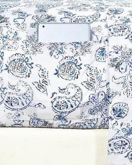 Elegant Comfort Softest and Coziest 6-Piece Sheet Set - 1500 Premium Hotel Quality Microfiber - Deep Pocket, Wrinkle Resistant 6-Piece Paisley Pattern Bed Sheet Set, King, Paisley Indigo - LeafyLoom