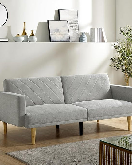 Folding Futon Sofa Tapered Wood Legs,Modern Space Saving Couch,Easily Converts to Single Bed,Easy Assembly,Multi-Functional Loveseat Ideal for Small Home Living Room,Grey, 76" - LeafyLoom