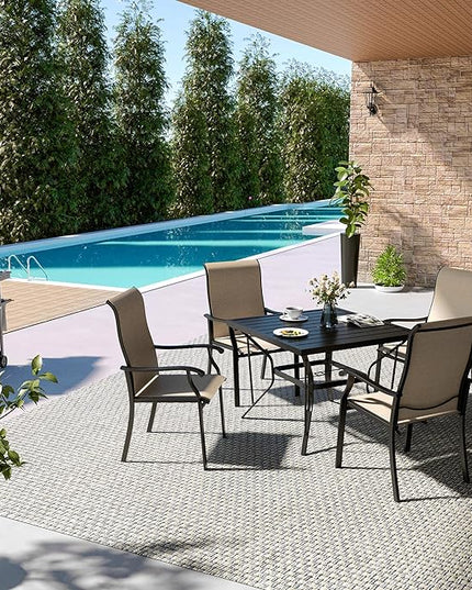 Pamapic 5 Pieces Patio Dining Set, Outdoor Dining Set for Garden Backyard Poolside Deck,Outdoor Table and Chairs Set with 4 Textilene Chairs,Beige - LeafyLoom