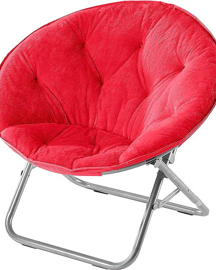 Faux Fur Saucer Chair, Adult, Red, 22"D x 32"W x 29"H - LeafyLoom