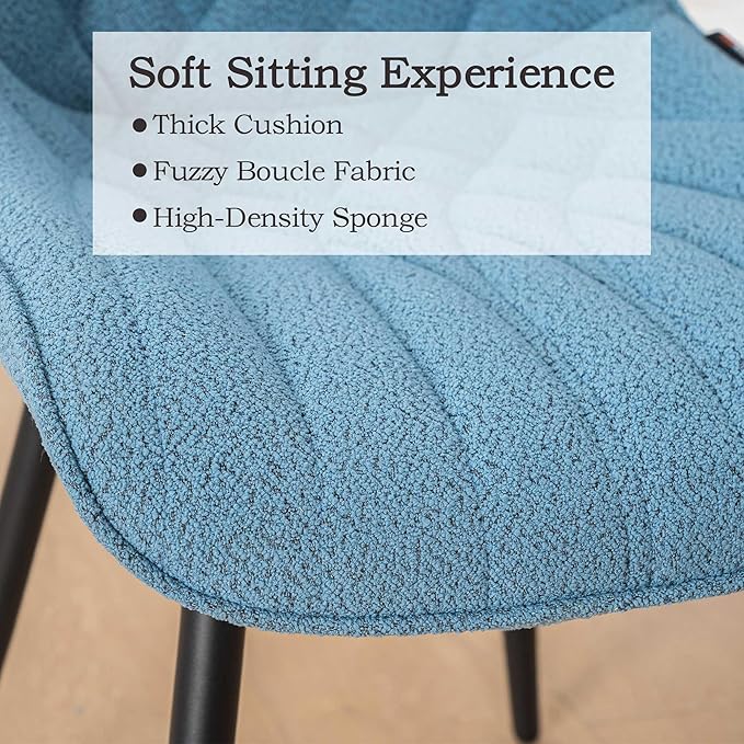 Velvet Dining Chairs Set of 2, Elegant Dining Room Chairs Curved Backrest, Modern Upholstered Dining Table Chair, Armless Bedroom Chairs for Kitchen Living Room Dining Room, Lake Blue - LeafyLoom