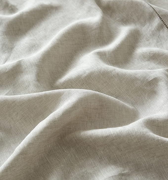 Simple&Opulence 100% Belgian Linen Sheet Set Handmade Hemstitch Linen King Size Bed Sheet-4 Piece (1 Flat Sheet+1 Fitted Sheet+2 Pillowcases)-Natural Flax Farmhouse Bedding - LeafyLoom