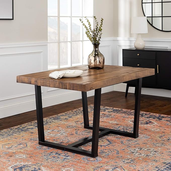 Walker Edison Andre Modern Solid Wood Dining Table, 52 Inch, Rustic Oak - LeafyLoom