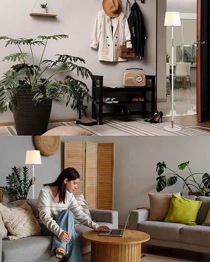 O'Bright Velum Floor Lamp - Elegant Linen Shade, Pull Chain Switch, Luxury Gold Handle, Modern Minimalist Design - Perfect for Living Room, Bedroom, Office - White - LeafyLoom