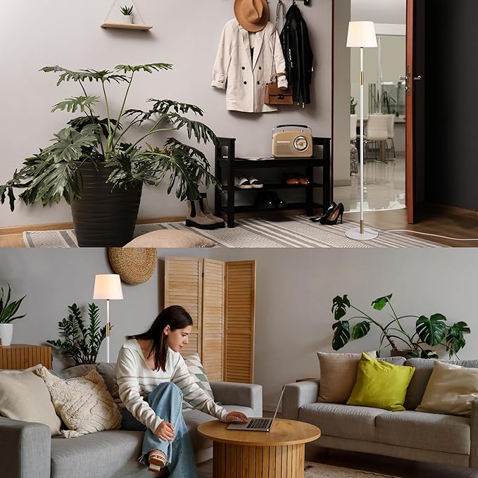 O'Bright Velum Floor Lamp - Elegant Linen Shade, Pull Chain Switch, Luxury Gold Handle, Modern Minimalist Design - Perfect for Living Room, Bedroom, Office - White - LeafyLoom