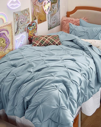 Bedsure Twin XL Comforter Set for Boys - Extra Long 5 Pieces Dorm Bedding Sets, Pinch Pleat Light Blue Bed in a Bag with Comforter, Sheets, Pillowcase & Sham - LeafyLoom