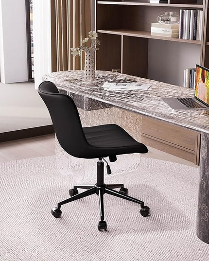 YOUNIKE Office Chair Swivel Desk Chair Upholstered Faux Leather Height Adjustable with Wheels Computer Task Chair Modern Rolling Armless Back, Black, Loads 300 lbs - LeafyLoom