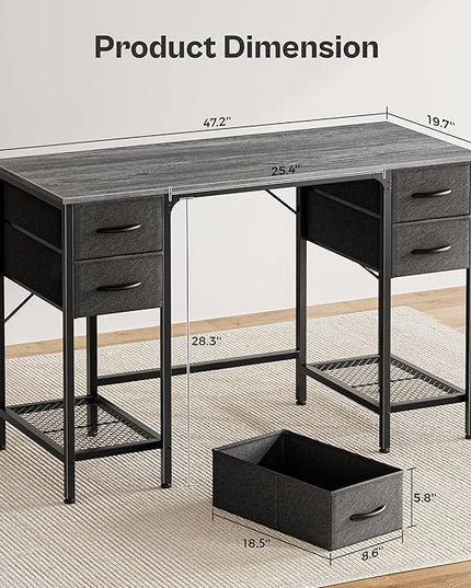 47 Inch Computer Desk with 4 Drawers, Office Desk with Mesh Shelf, Gaming Desk, Large Storage, Writing Desk Work Desk for Home Office, Study, Bedroom, Work from Home, Grey - LeafyLoom