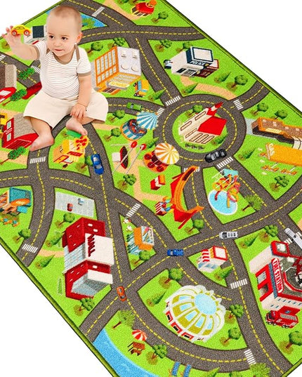 Kids Rugs Traffic Road Carpet for Car City Map Play Rug 5'×6.7' for Playroom Educational Mat Area Rug, Kid Playtime Collection Toddler Car Track Rug Cute Cartoon (City Road B, 59×78.7 in) - LeafyLoom