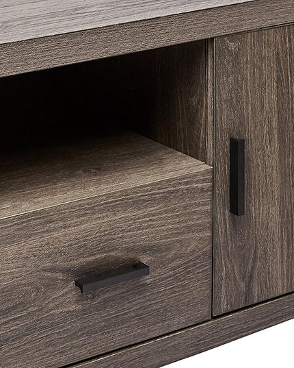 ROCKPOINT Industrial Modern Universal Stand with Doors and Open Shelves Entertainment Center, 60 Inch, Charcoal Grey - LeafyLoom