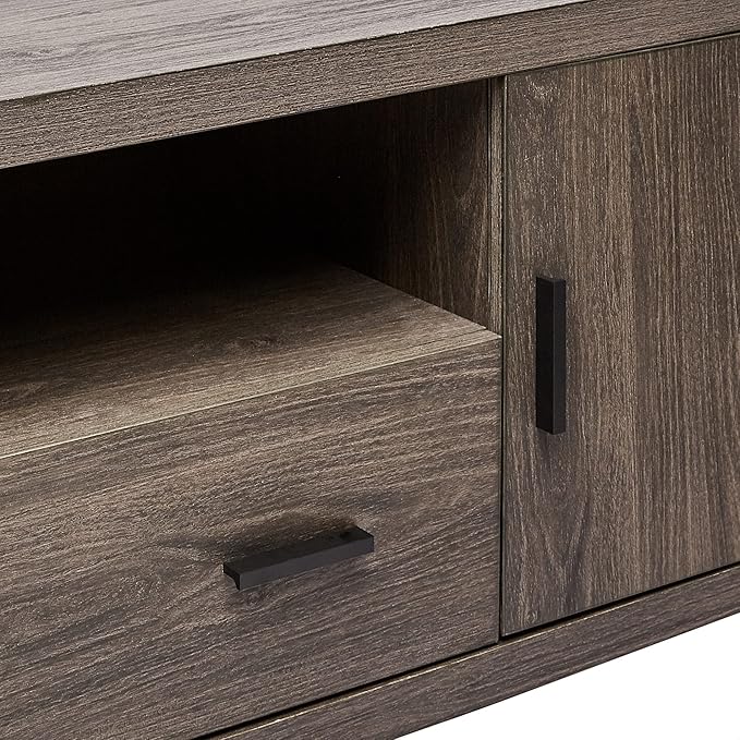 ROCKPOINT Industrial Modern Universal Stand with Doors and Open Shelves Entertainment Center, 60 Inch, Charcoal Grey - LeafyLoom